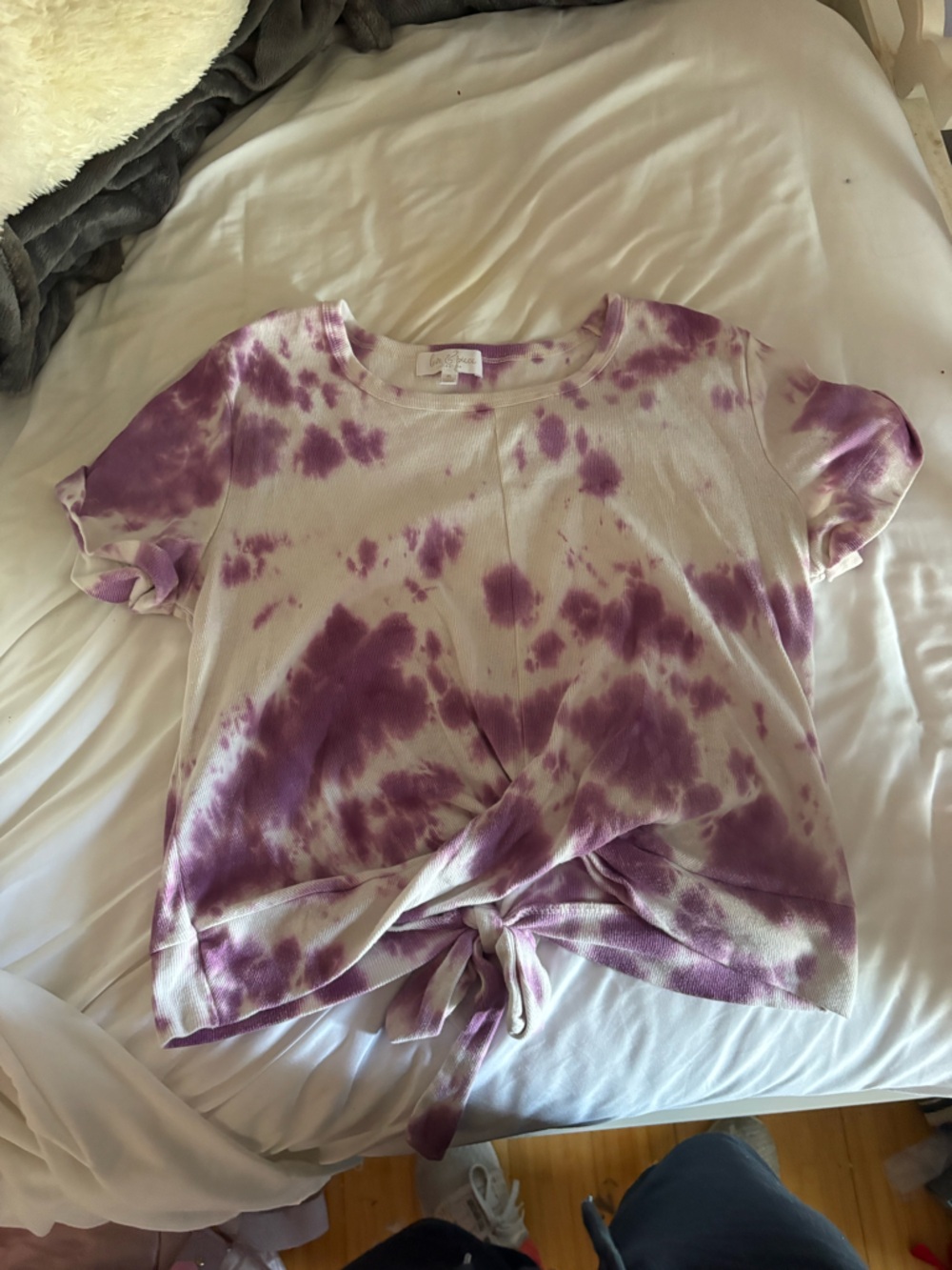 Tie-Dye Short Sleeve Knot Front Tee - Purple/White